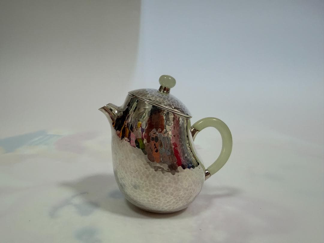 純銀製 玉石取っ手 急須 銀瓶 煎茶道具