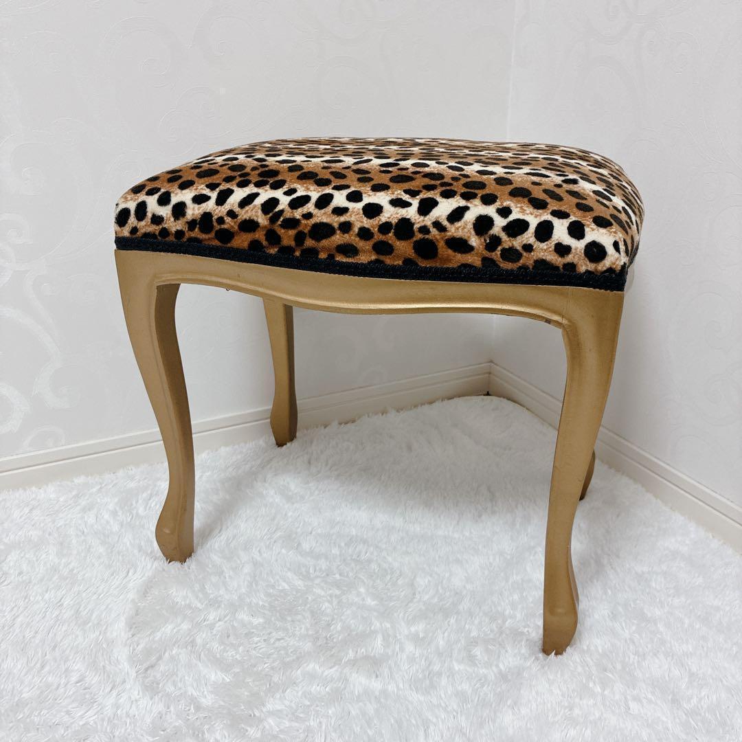 ロココ調 猫脚 スツール アンティーク風 ヒョウ柄 オットマン イス 椅子