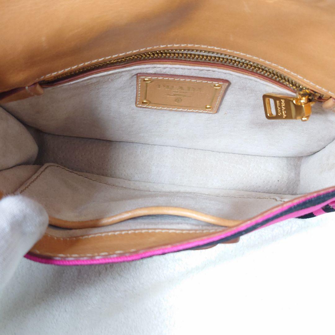 【美品・希少】プラダ カナパ リゲ ショルダーバック ボーダー 三角 2way