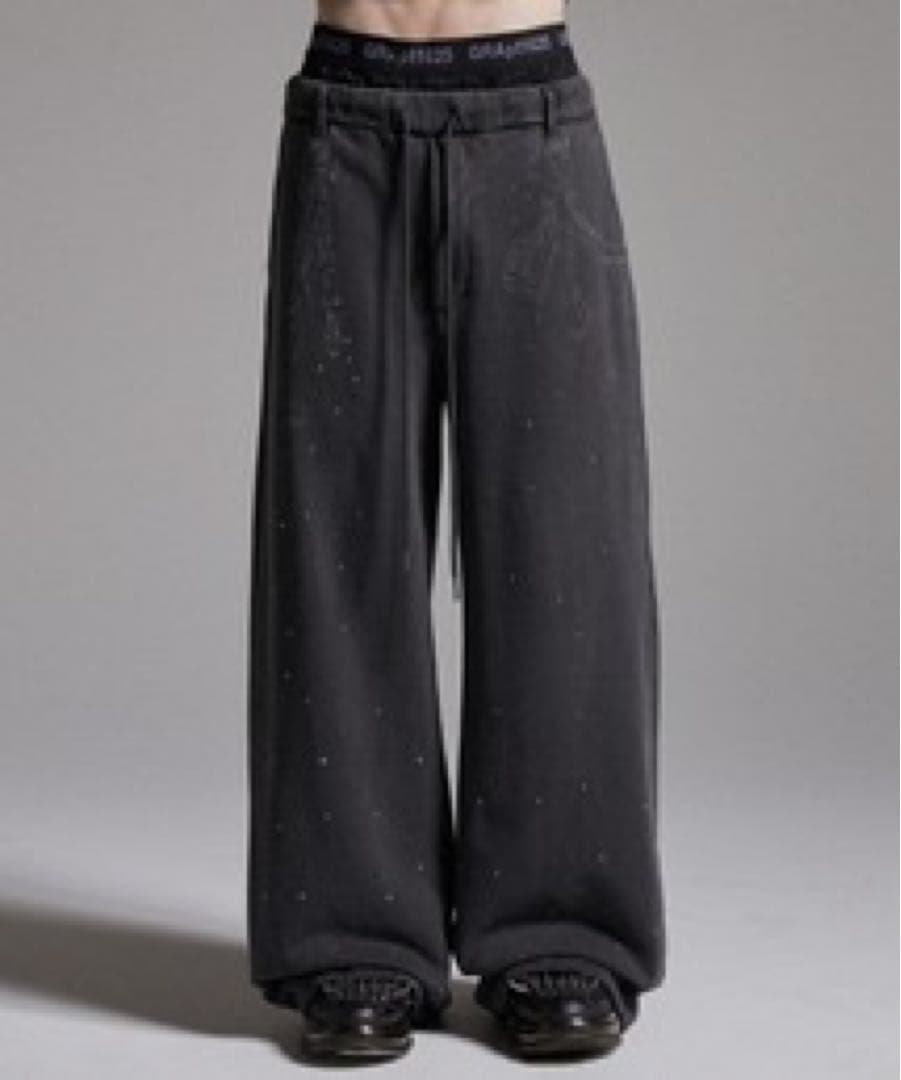 GRANCY ラインストーンデザインレイヤードスウェットパンツ M