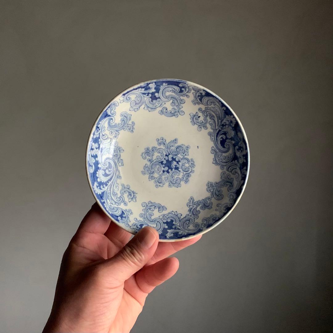 銅板転写 皿 プレート 蔓柄 古道具 アンティーク ブロカント