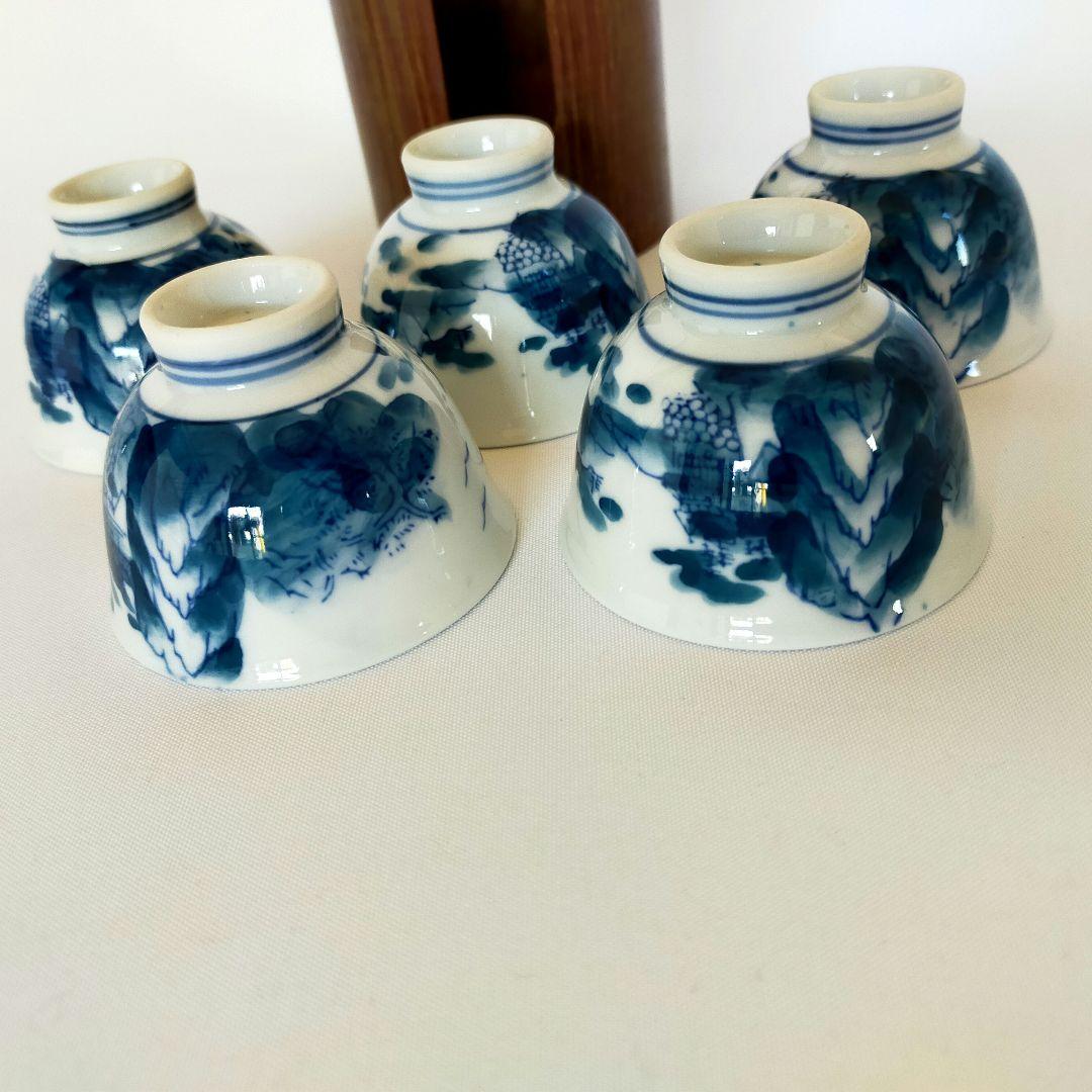 煎茶道 神代タモ碗入＋染付煎茶椀5客セット23