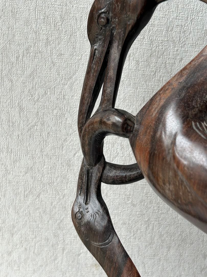 野鳥の彫刻 工芸品 アンティーク 親子 木製鳥彫刻 3羽のデザイン