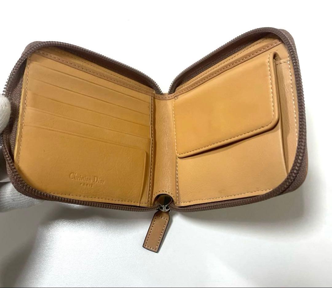 【超美品】Dior ディオール　二つ折り財布　トロッター柄　ブラウン 袋付き