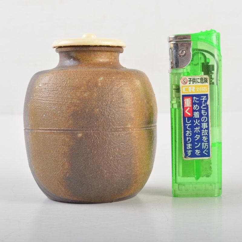 茶道具　備前焼　猪俣政昭作　茶入　仕覆付　共箱　V　6523