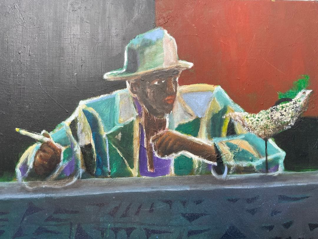 黒人絵画　原画 画家サインあり 油絵　絵画 油彩画・インテリア・アニマルアート