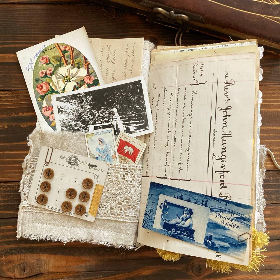 junk journal ジャンクジャーナル雑記帳　蛇腹ファイル　平袋付き