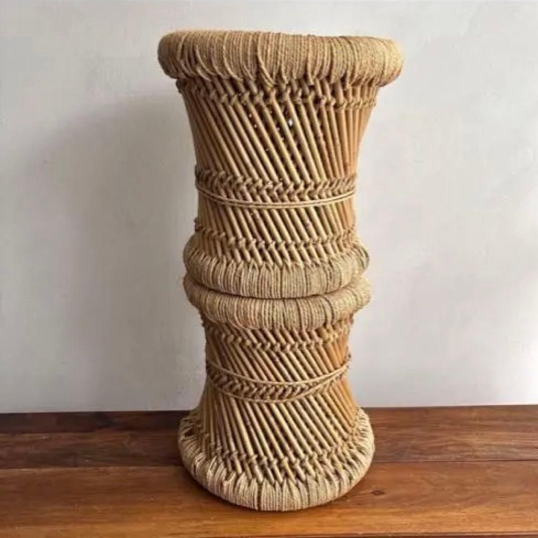 インド　スツール　椅子　2個セット　天然素材　グランピエ　カゴ　India 葛