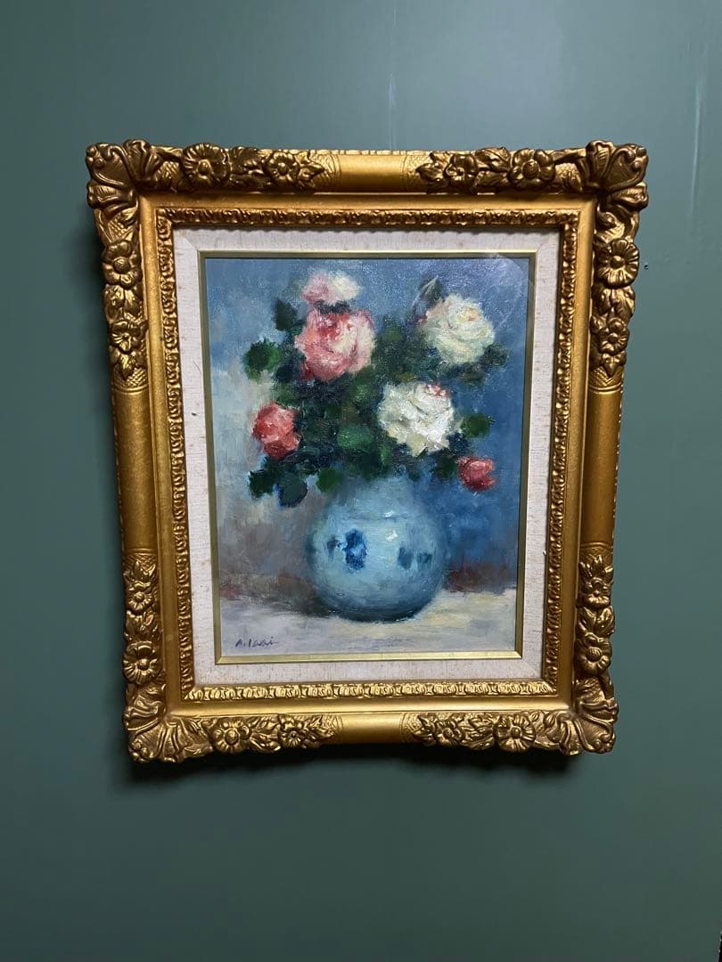 薔薇　絵画　額縁付き