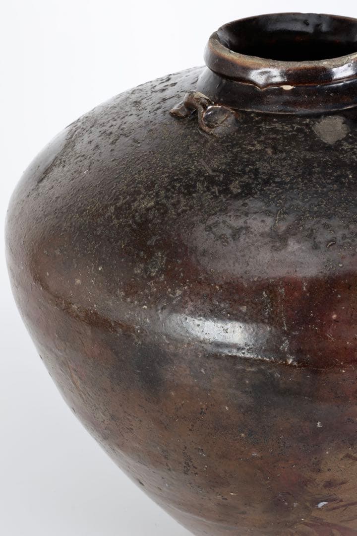 サ*ー様 黒薩摩 四耳壺 古陶 大壺 33㎝ 江戸期 古薩摩 時代物 壷 古美術
