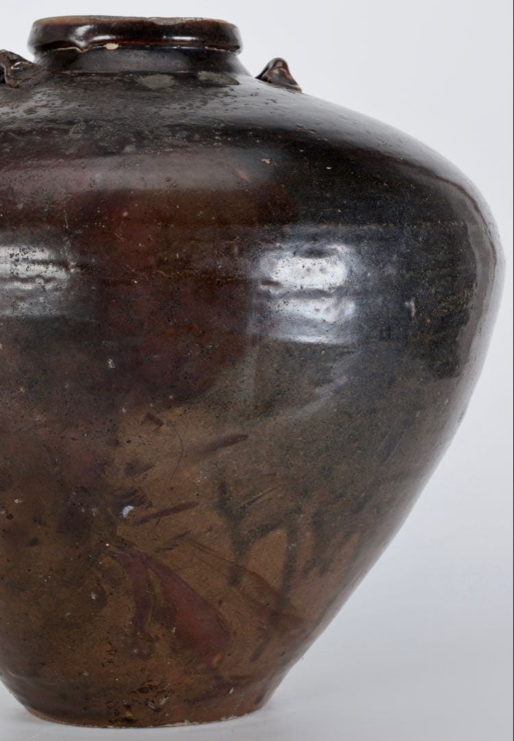 サ*ー様 黒薩摩 四耳壺 古陶 大壺 33㎝ 江戸期 古薩摩 時代物 壷 古美術