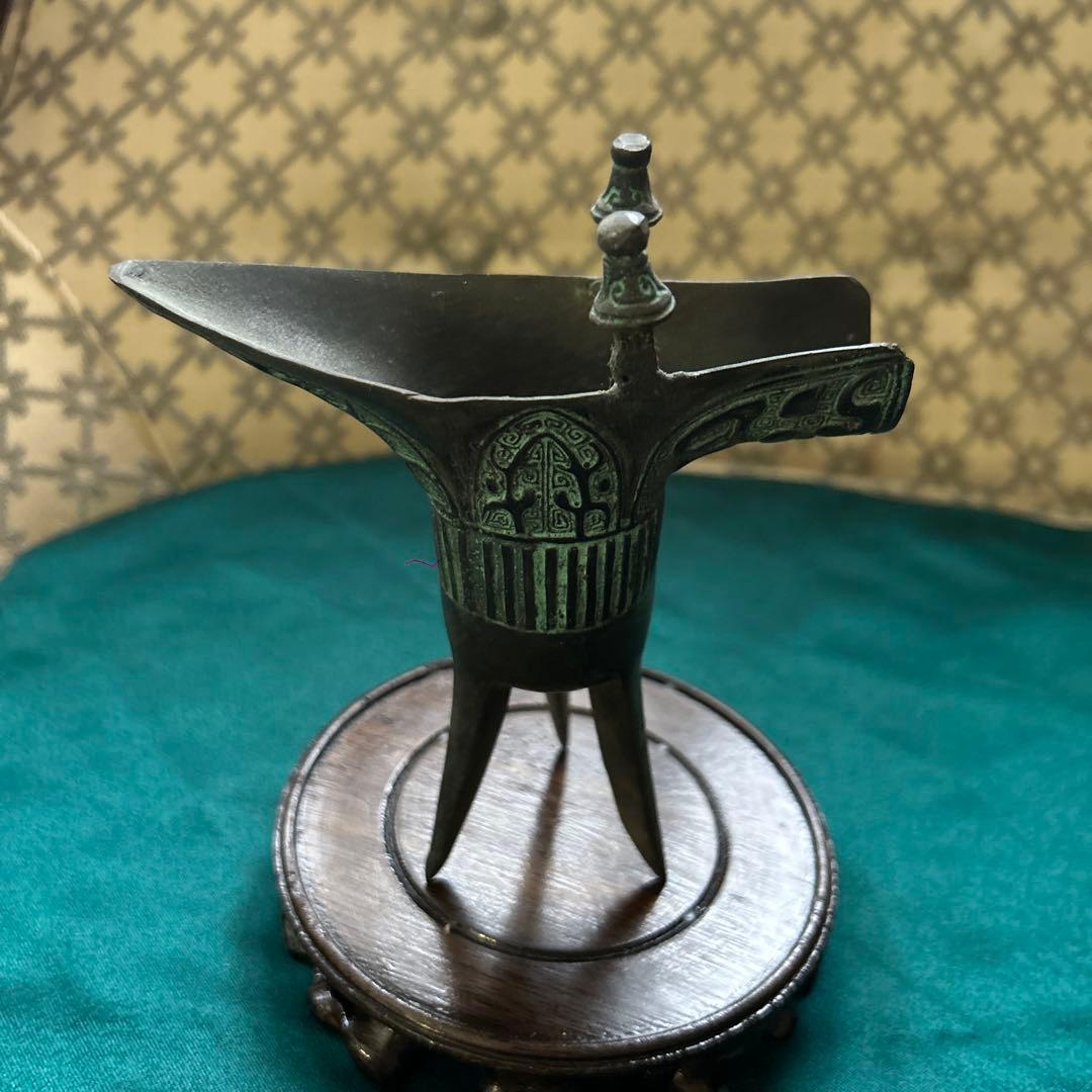 ★ 新品未使用】中国青銅器　爵　大小2点セット　飾り台付き　レプリカ