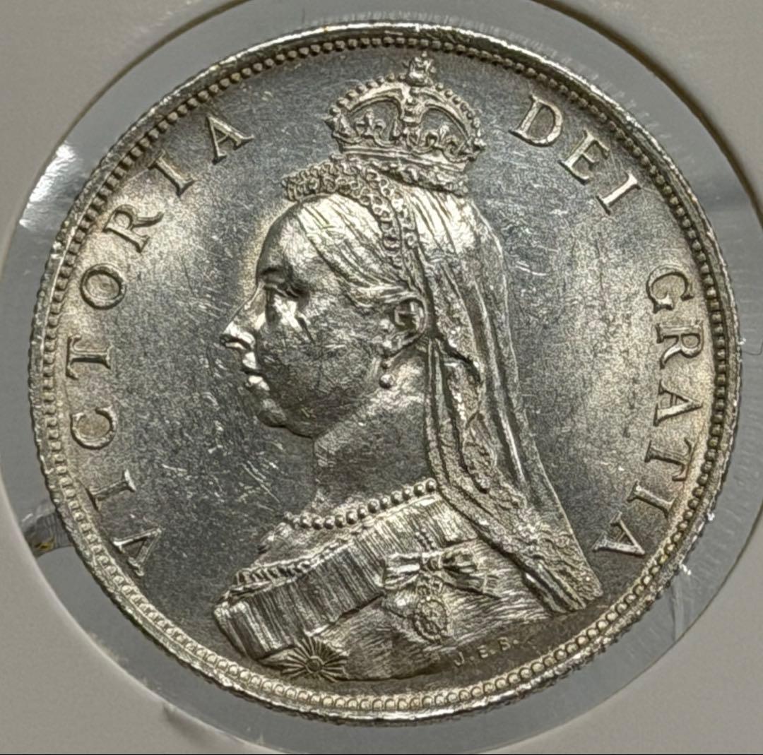 1887年 ヴィクトリア ジュビリーヘッドハーフクラウン銀貨ハイグレード
