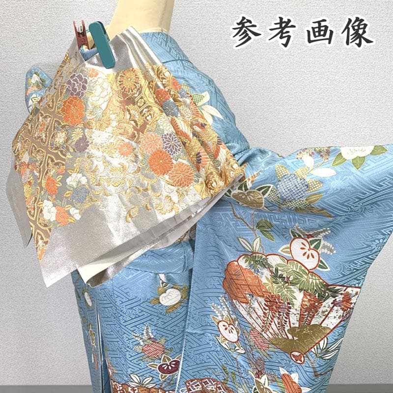 506z2〇百貨店取扱 古典柄 振袖 金彩 金駒刺繍 地紋 水色〇成人式 結婚式