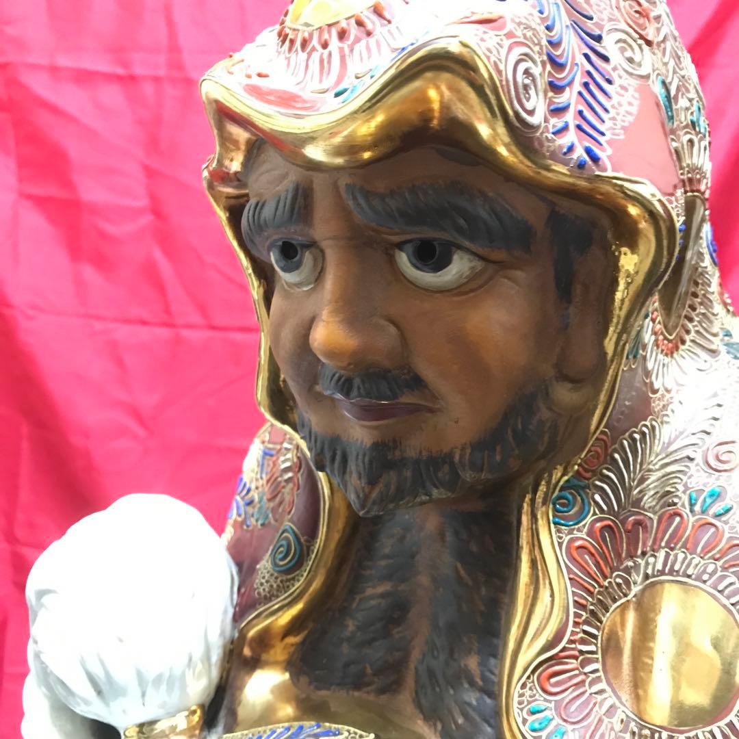 超驚愕‼️超大型‼️九谷焼達磨大師立像●摩訶不思議な御顔‼️正面厳顔、横面笑顔‼️