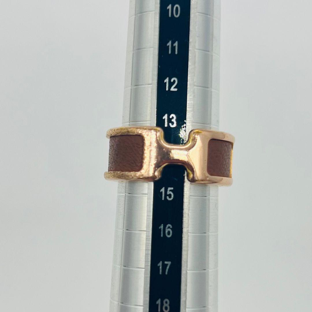 エルメス オランプ　Mサイズ　リング　指輪　ゴールド メタル レザー　14号