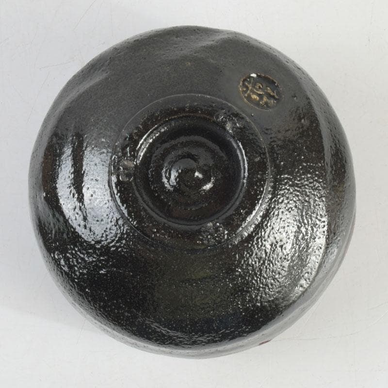 茶道具　楽焼　佐々木松楽造　黒楽茶碗　時代箱付　V　9458