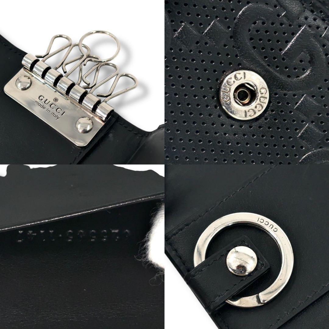 【極美品】GUCCI グッチ　GG柄　レザー　 6連 キーケース キーリング 黒