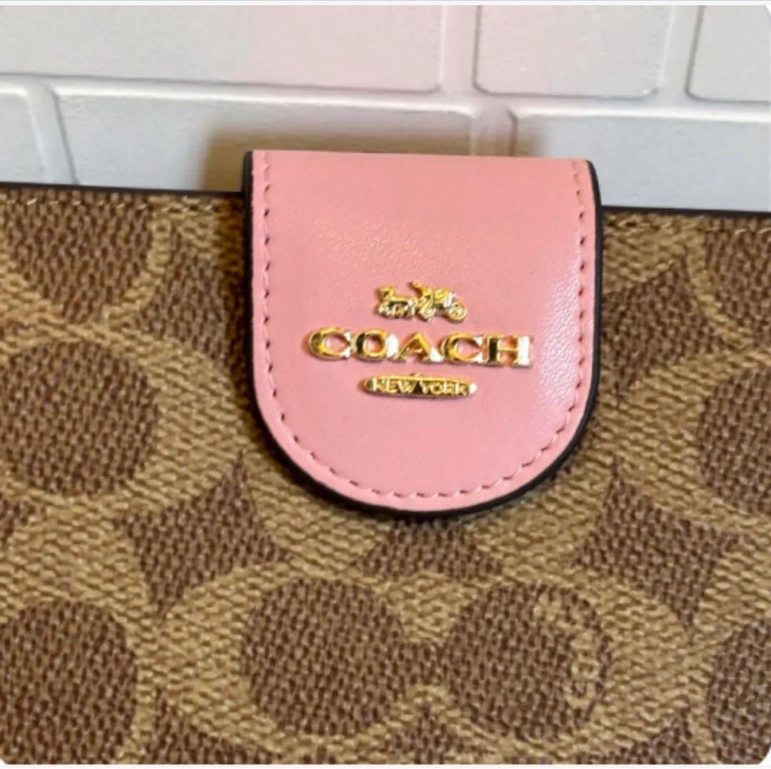 COACH 二つ折り財布 ブラウン ピンク