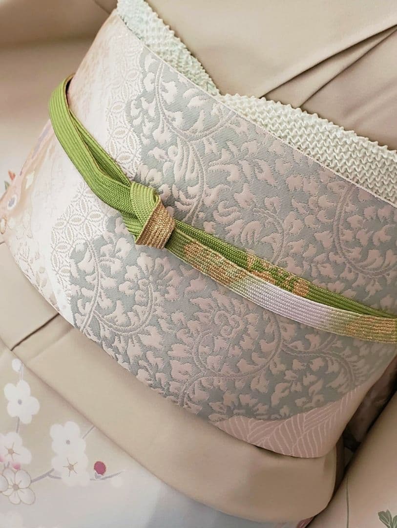 逸品SALE☆【着物帯セット＊】鶸色の古典柄訪問着　トールサイズ　裄68　入学式