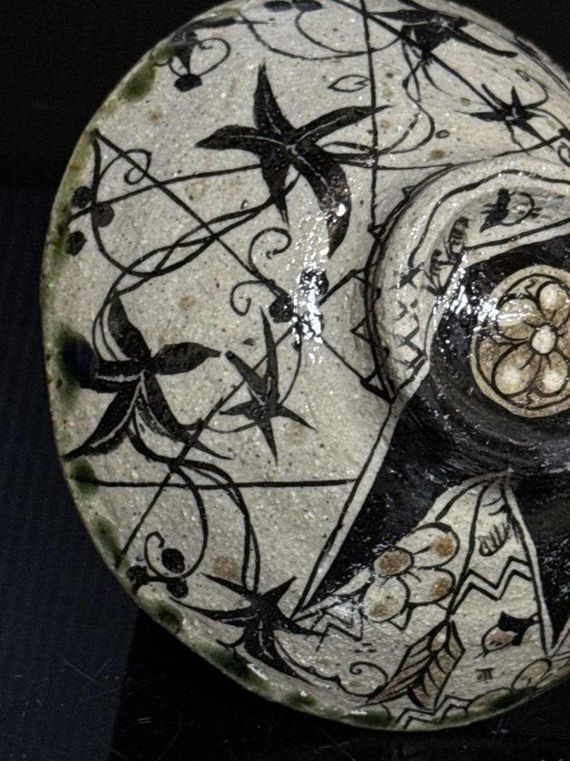 秀逸品 池田省吾 作 渦裸婦図 織部 茶碗 蓋絵桐共箱付 茶道具