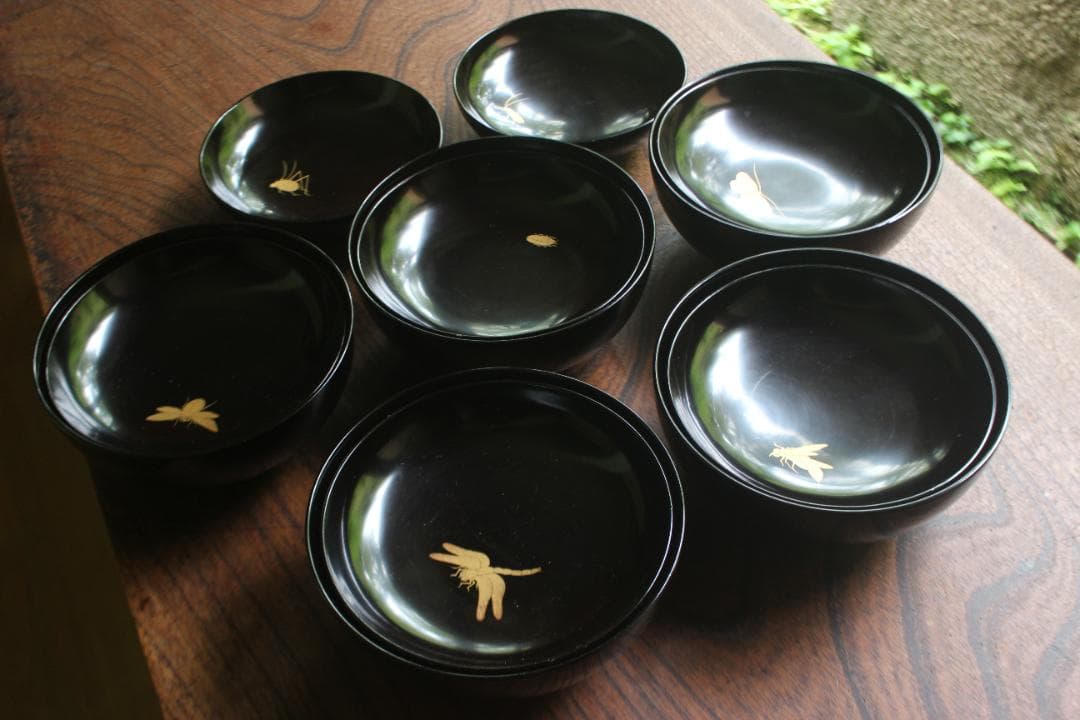 絵柄選択可！風情ある秋草闇蒔絵に見返虫蒔絵のお椀5点（検輪島塗蒔絵椀雑煮椀