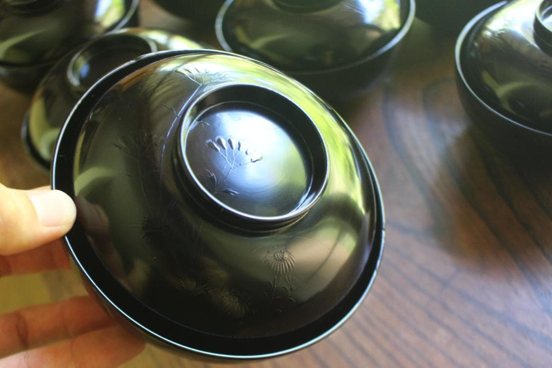 絵柄選択可！風情ある秋草闇蒔絵に見返虫蒔絵のお椀5点（検輪島塗蒔絵椀雑煮椀