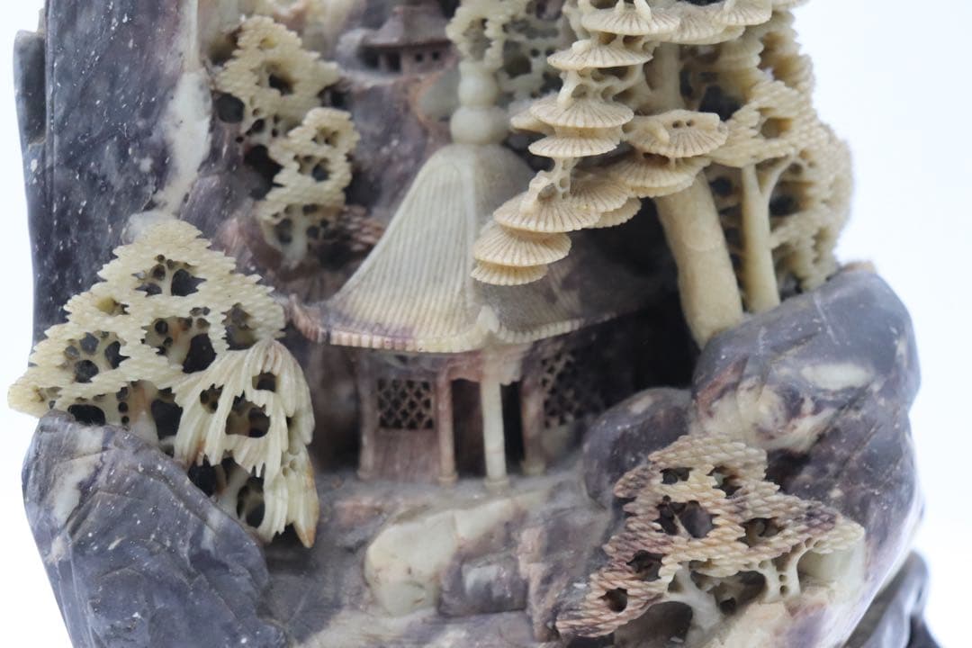 中国　寿山石　山水楼閣彫　置物　送料込み251015