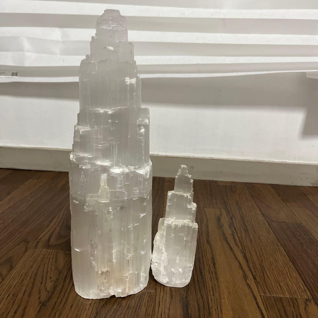 セレナイトタワー丈30.5cm 底7×9cm＋丈14.8cm底4.5×4.0cm