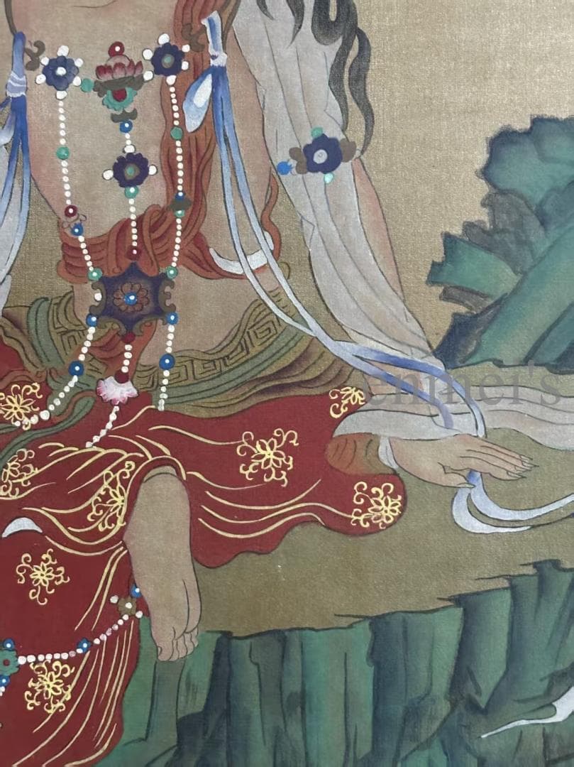 中国古美術 近代 絹本 手描き 丁観鵬 観音菩薩 掛軸 水墨画 下観鶴画 古玩