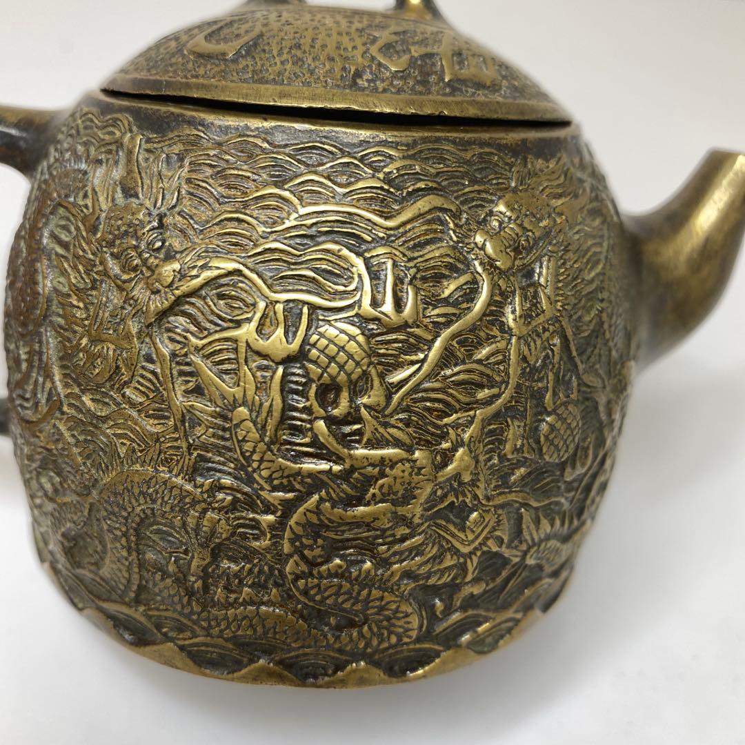 中国古玩　大明宣徳作　銀銅製　急須　404g 東さ7-0823①