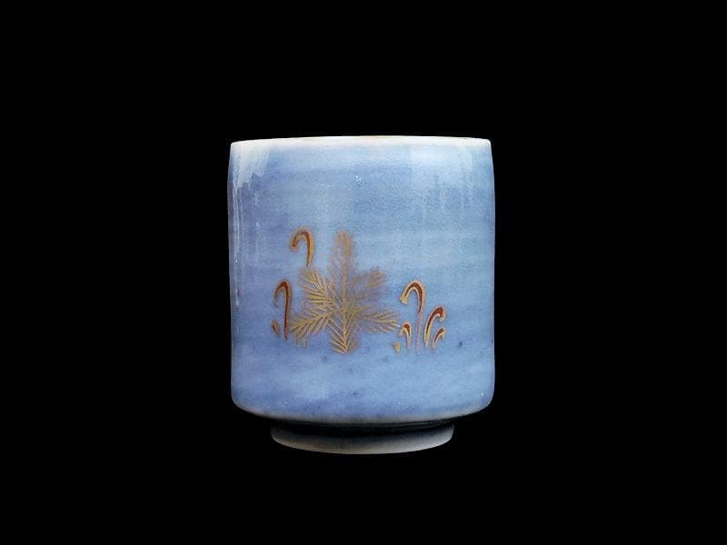 古伊万里　薄瑠璃色　若松の図　のぞき　猪口　C833 AS-CYe