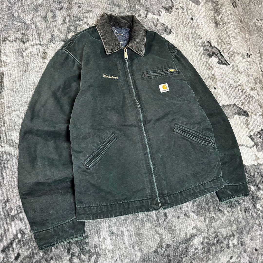 Carhartt デトロイトジャケット 希少グリーン 刺繍デザイン 雰囲気抜群