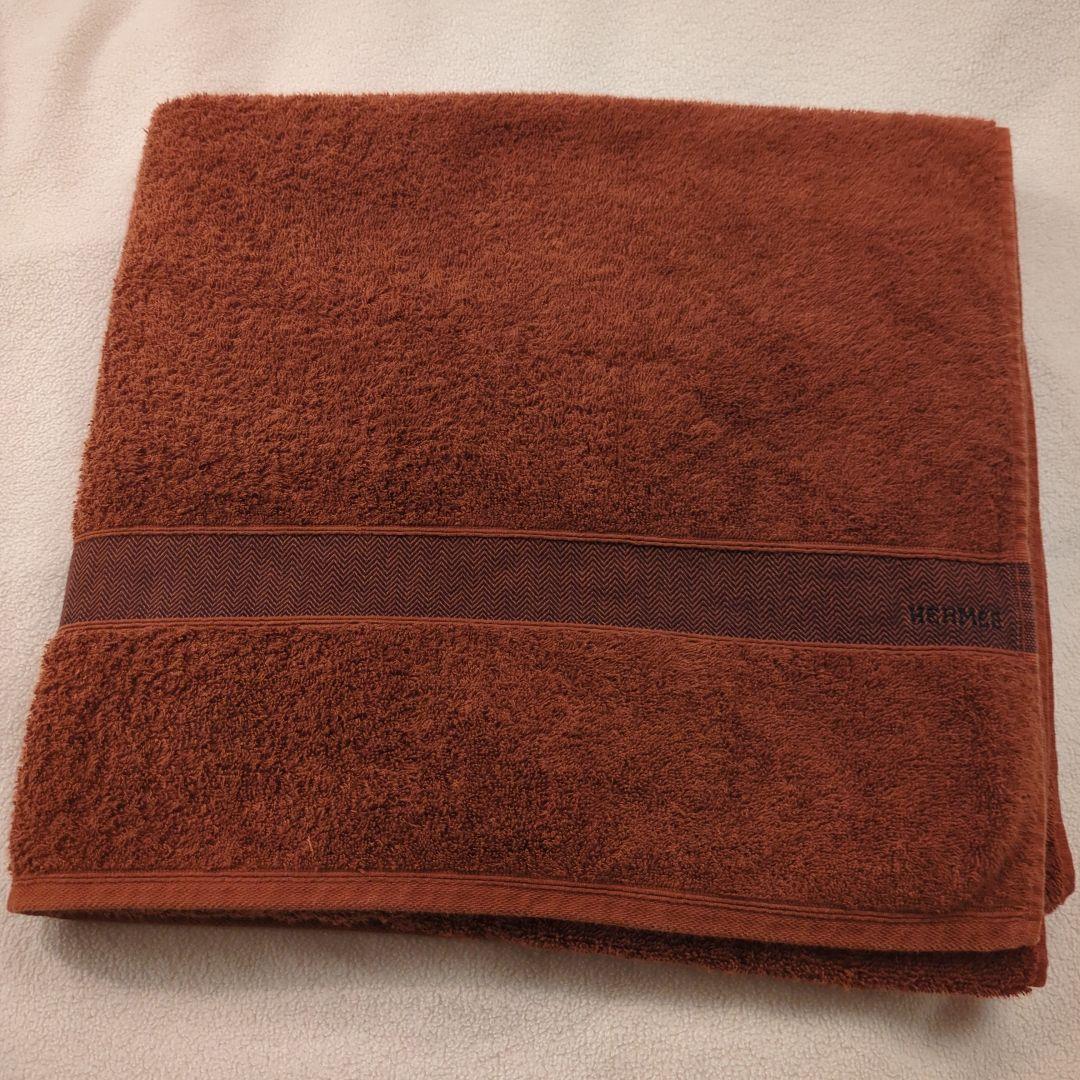 HERMES　ビーチタオル　シェブロン　ブラウン バスタオル　大判タオル