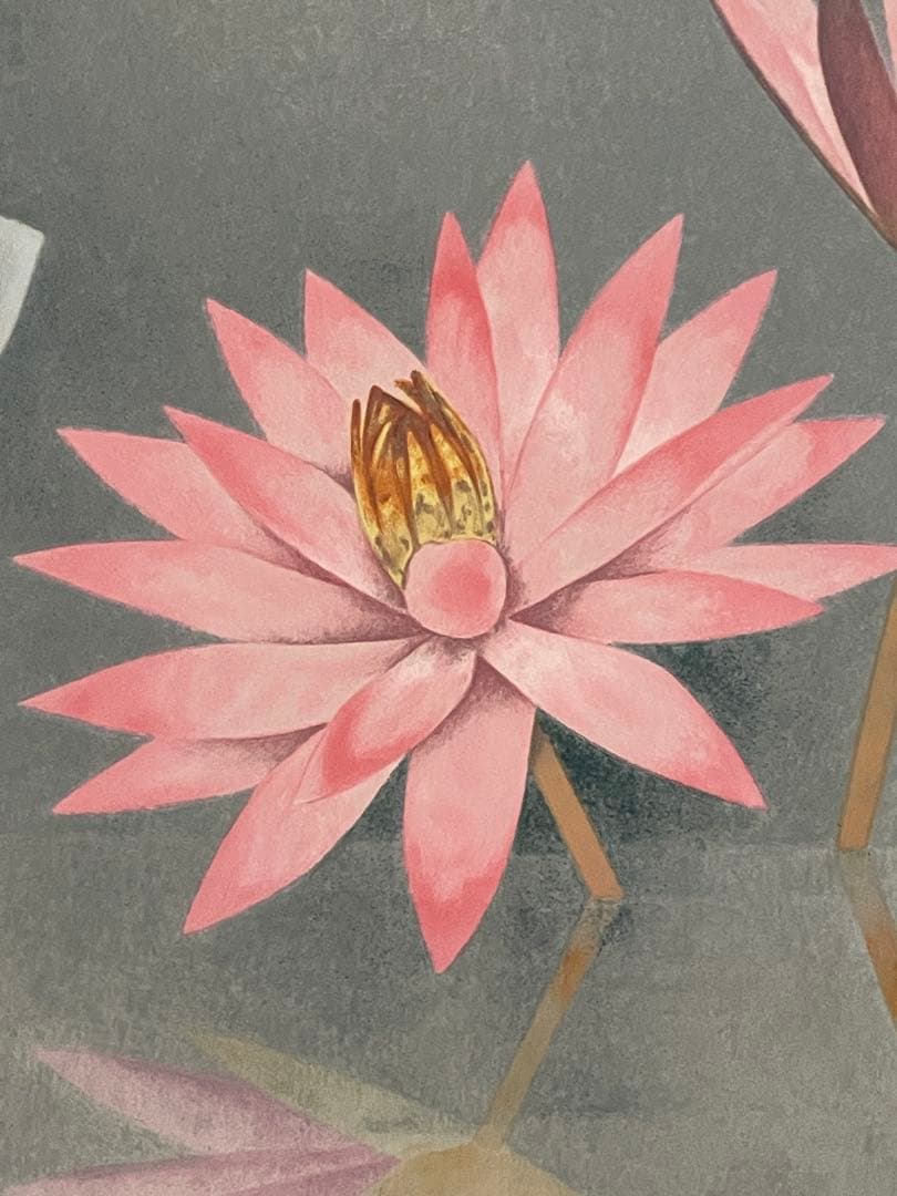 【日本画】上村松篁　睡蓮　限定リトグラフ　西陣織表装