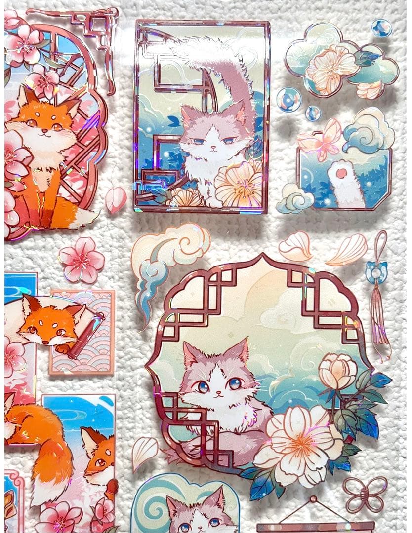 370円【KN207】海外PET（貝殻光）マステ切り売り 猫　きつね　ウサギ　鳥