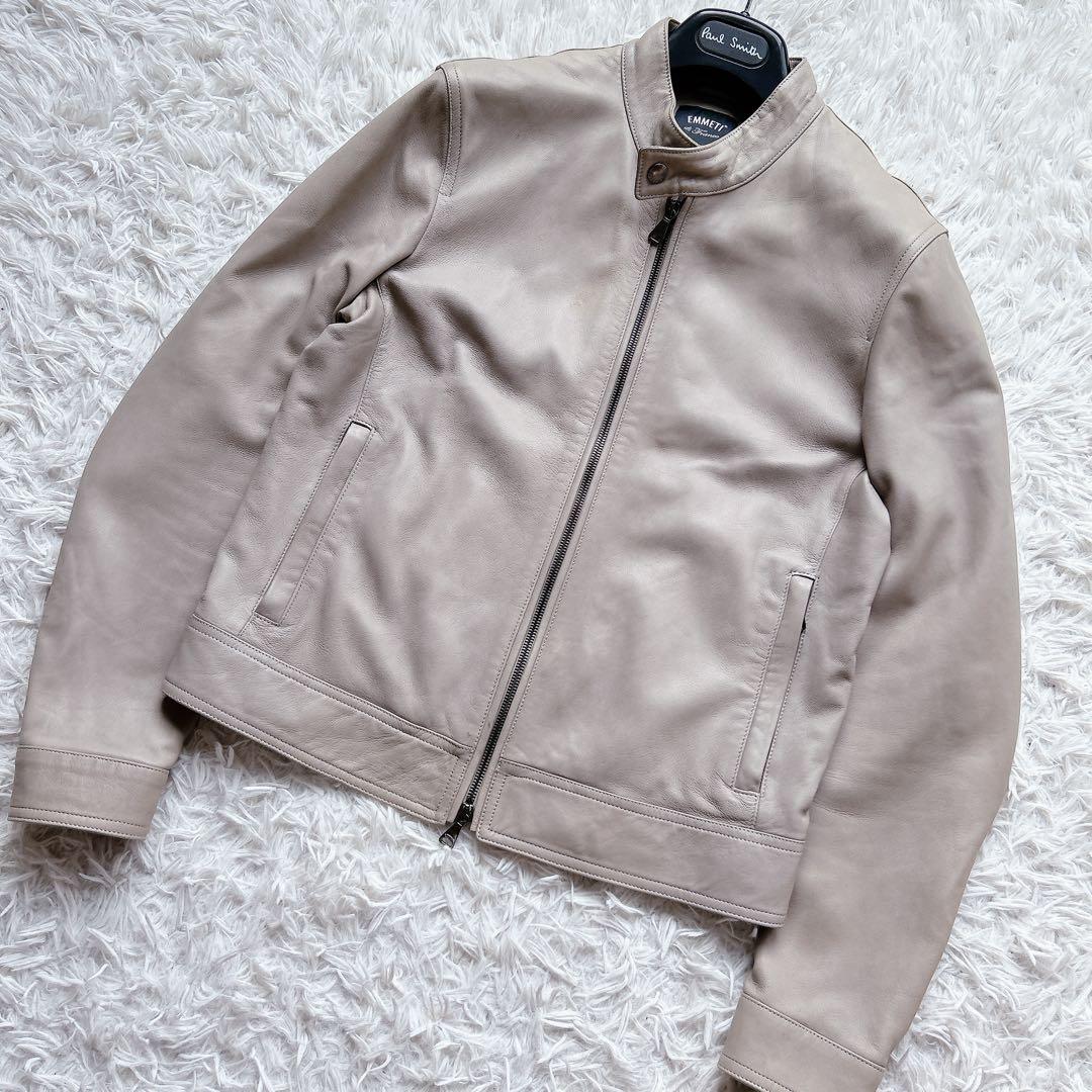 美品 エンメティ ラムレザー シングル ライダース アウター 46 伊製 高級