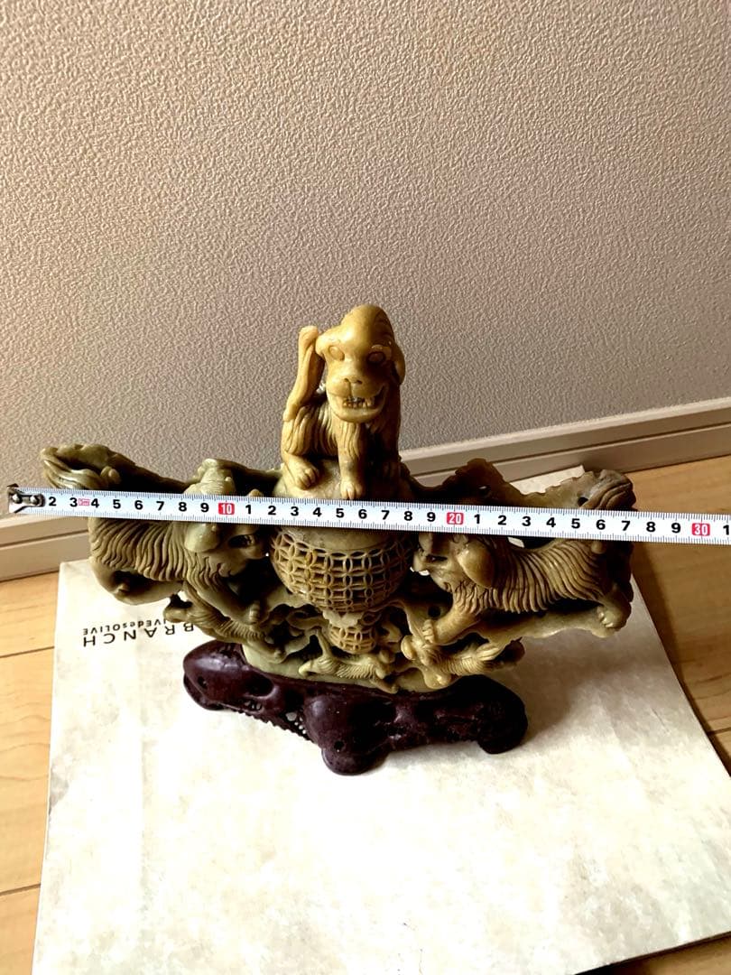 『中国』天然石 青田石 骨董彫刻アンティーク 獅子鈕蓋爐 超大香炉 置物(5)