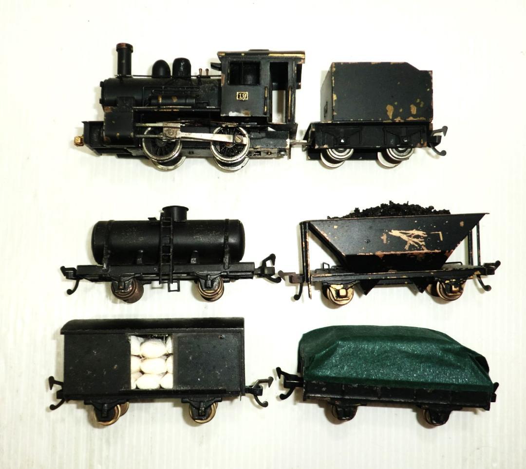 つぼみ堂 HOゲージ Bテンダー蒸気機関車と貨車4種4両 積荷付 外観ジャンク