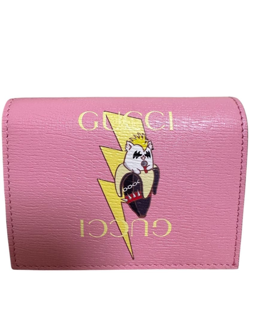 未使用 GUCCI 二つ折り財布 ピンク コンパクト ばなにゃシリーズ