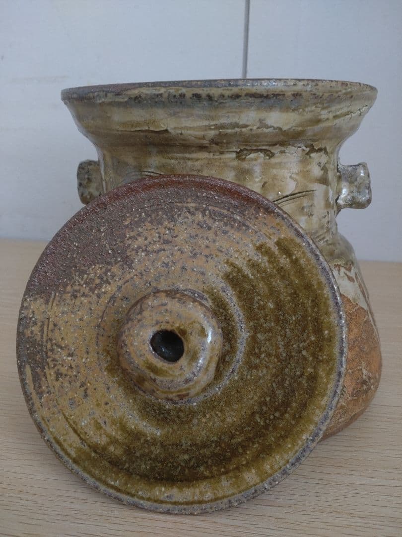 【青瓷名工】灰被伊賀水指　鈴木三成　橘窯　本人作　破れ袋