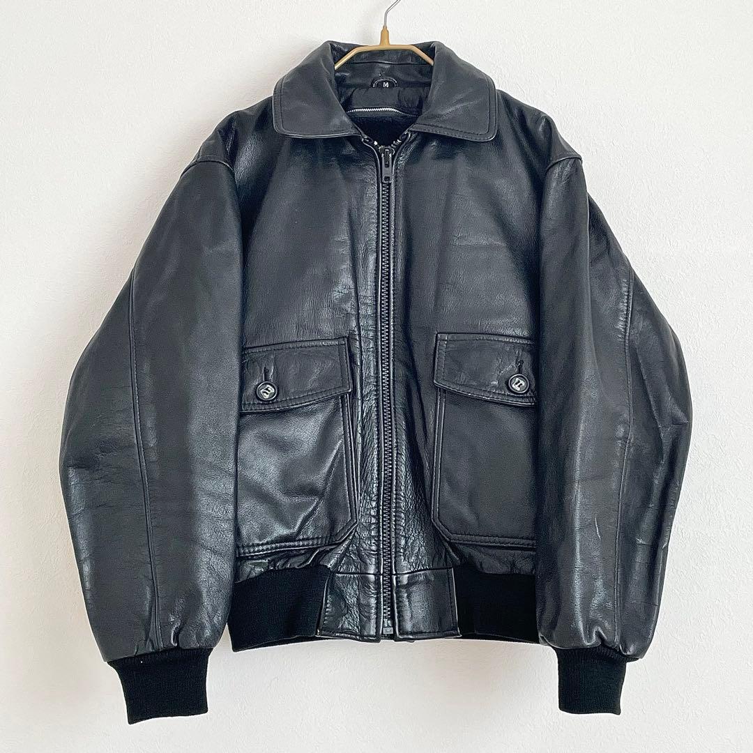A2 G1 TYPE ヴィンテージ レザーフライトジャケット ライナー付き 黒