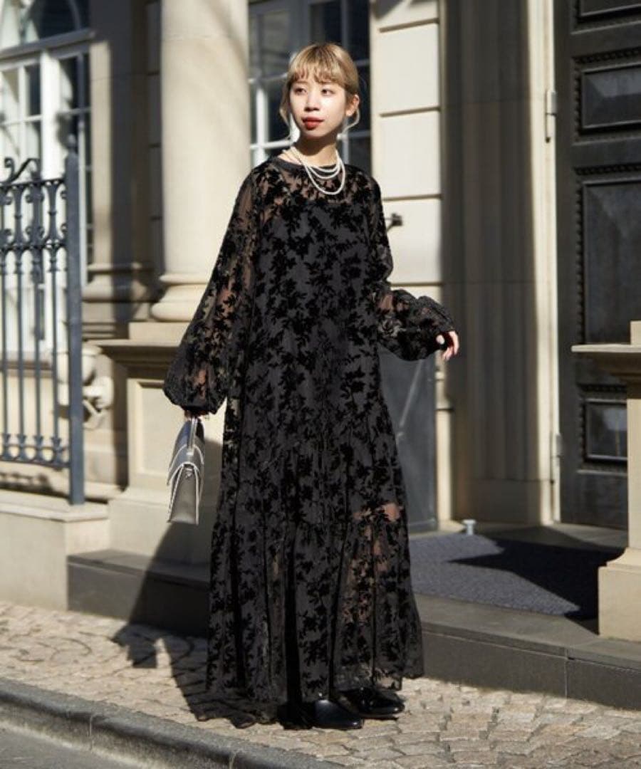 ベロアフラワーティアードワンピース　オケージョンドレス　【CIAOPANIC】