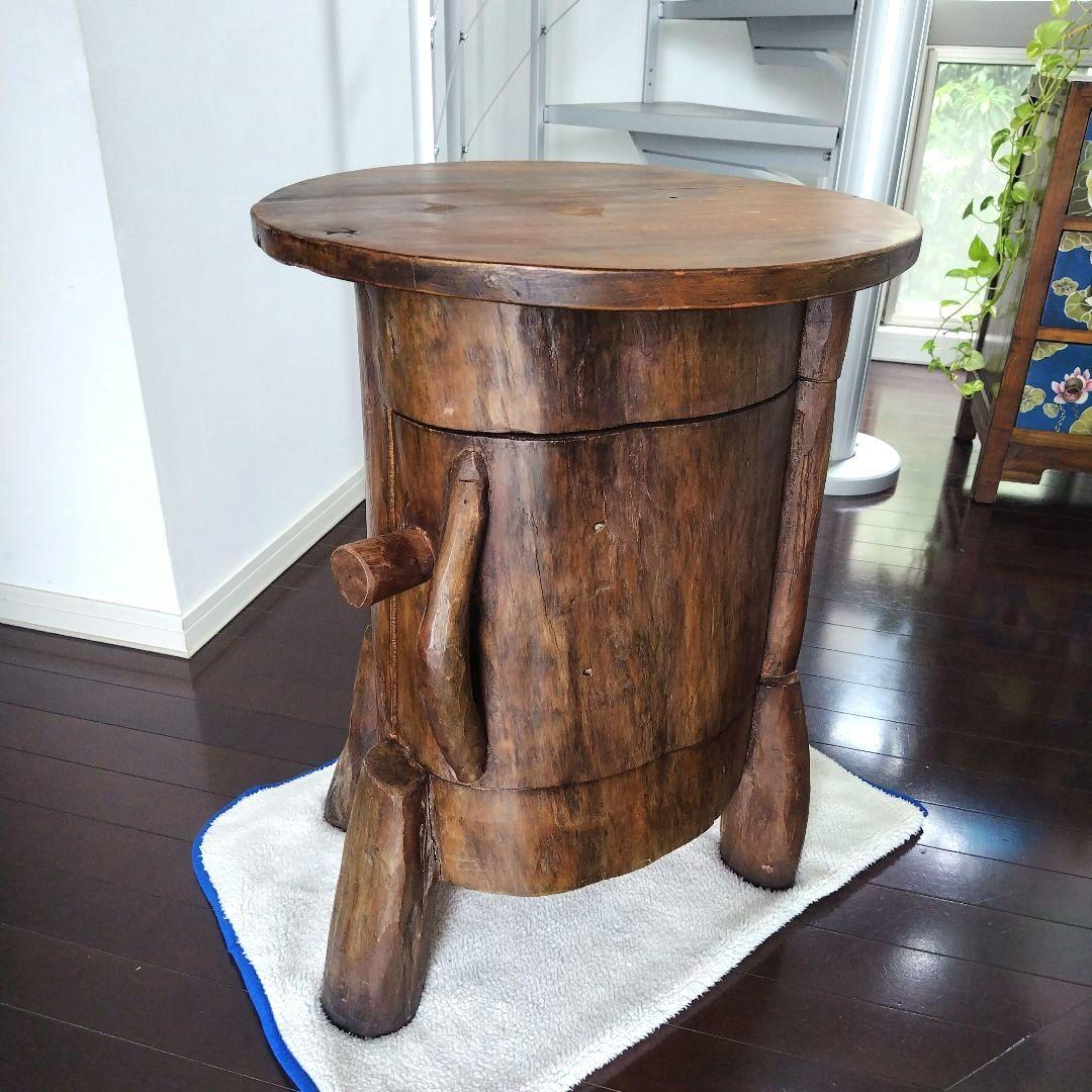昭和レトロ当時物 原木 丸太テーブル 引き戸 収納付き