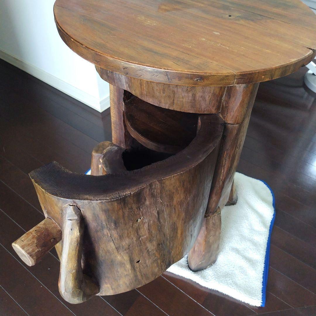 昭和レトロ当時物 原木 丸太テーブル 引き戸 収納付き