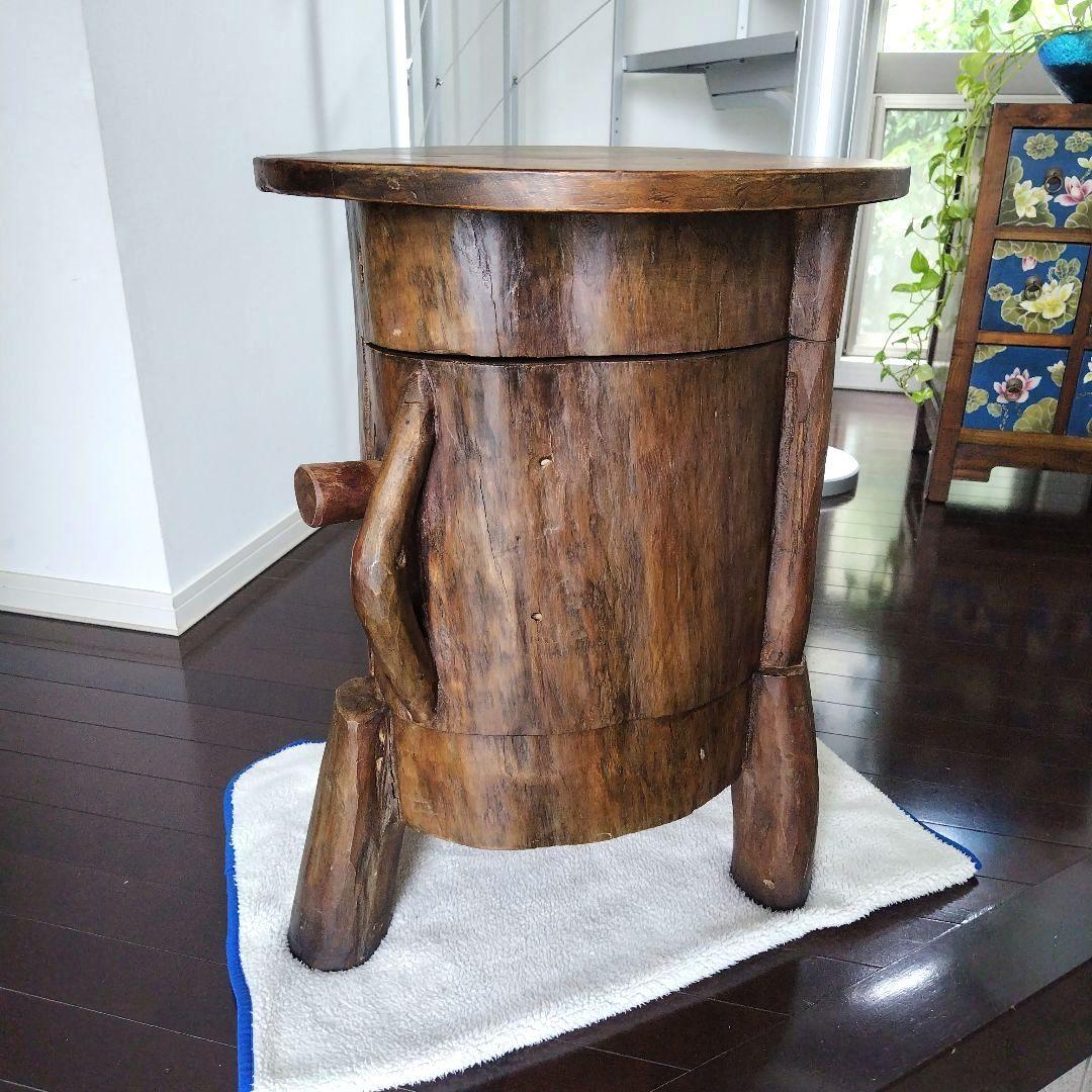 昭和レトロ当時物 原木 丸太テーブル 引き戸 収納付き