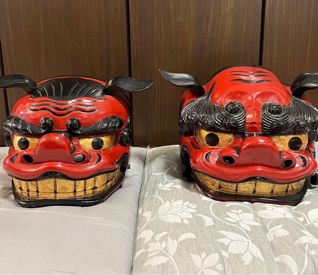 【阿吽の獅子頭】獅子舞　開閉式　雌雄ペア　縁起物