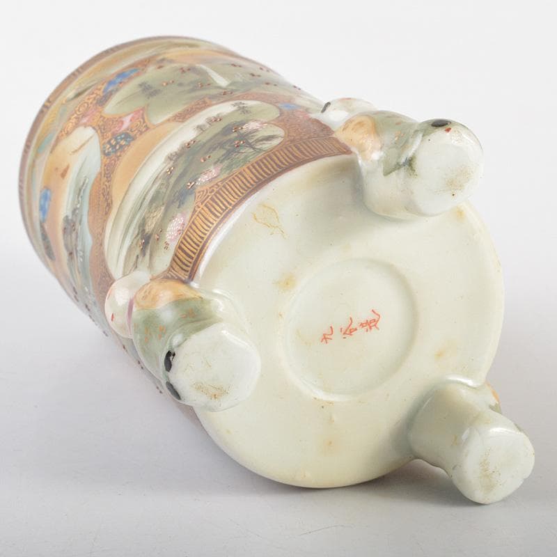 九谷焼　古九谷　色絵金彩　山水文　唐子三つ足筆筒　V　R6931