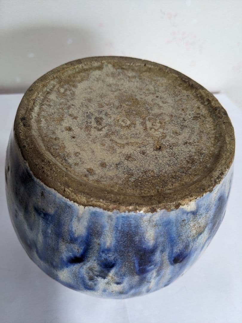 ♦古陶磁 壺 胴継ぎ 染付 藁灰釉 江戸時代 置物飾り 骨董品