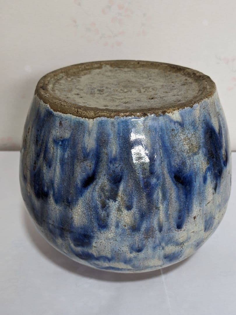 ♦古陶磁 壺 胴継ぎ 染付 藁灰釉 江戸時代 置物飾り 骨董品